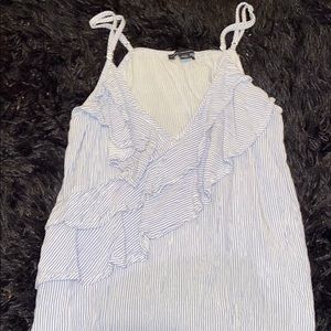American Eagle blue and white striped ruffle tank